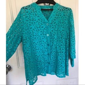 Turquoise Floral Lace Blouse